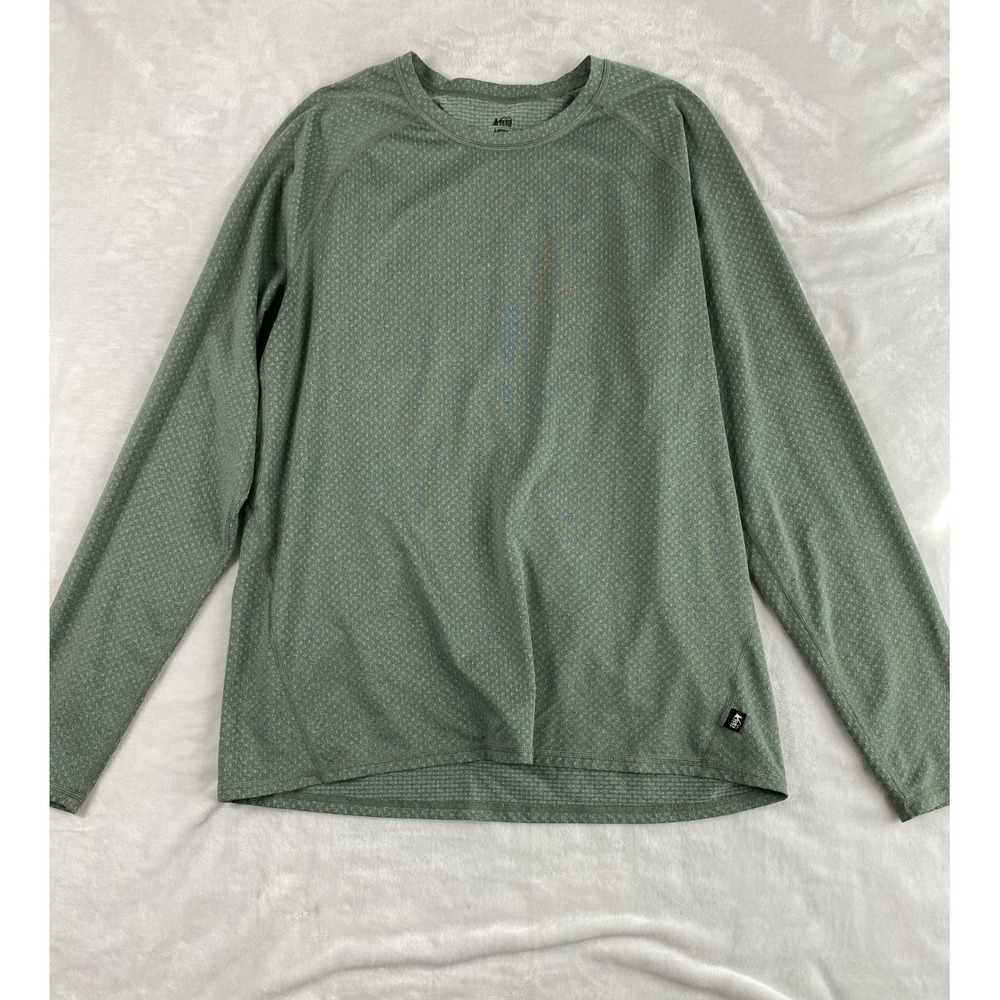 REI Base Layer Thermal Top Men Sz L Green Long Sleeve‎ Layering T-shirt Skiing